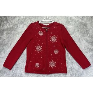 Mercer Street Studio Womens M Christmas Cardigan Red Snowflake Beaded Holiday